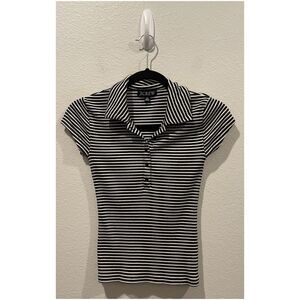 J.CREW Black White Buttons Down Short Sleeve Striped Blouse